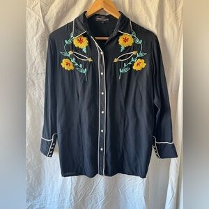 Vintage Guess by Georges Marciano Embroidered Western Style Black Blouse